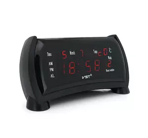 Електронний годинник VST-761WX, з датчиком температури, будильник, живлення від кабелю 220V, Red Light