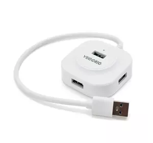 Хаб VEGGIEG V-U3403 USB 3.0 4 порта, 480Mbts, живлення від USB, White, 0,3m, Box