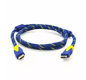 Кабель Merlion HDMI-HDMI 3.0m, v1.4, OD-8.0mm, 2 фільтра, обплетення, круглий Blue / Gold, коннектор Blue-yellow, (Пакет) Q50 Кабель Merlion HDMI-HDMI 3.0m, v1.4, OD-8.0mm, 2 фільтра, обплетення, круглий Blue / Gold, коннектор Blue-yellow, (Пакет) Q50