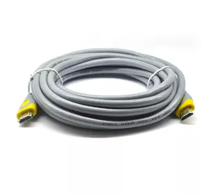 Кабель Merlion HDMI-HDMI V-Link High Speed 5.0m, v2,0, OD-8.2mm, круглий Grey, коннектор Grey / Yellow, (Пакет), Q60