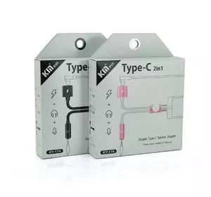 Перехідник 2 в 1 KY-174 Type-C(M) =>Type-C(F) + Jack 3.5mm(F), 5см, Black, Box Перехідник 2 в 1 KY-174 Type-C(M) =>Type-C(F) + Jack 3.5mm(F), 5см, Black, Box