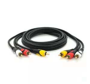 Кабель Audio-Video 3хRCA (тато) => 3хRCA (тато), GOLD connector, CU, круглий, чорний, 5,0 м, (Пакет) Преміум Кабель Audio-Video 3хRCA (тато) => 3хRCA (тато), GOLD connector, CU, круглий, чорний, 5,0 м, (Пакет) Преміум