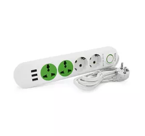 Мережевий фільтр F01U, 2 розетки EU + 2 розетки Universal + 3 USB, 1.5 м, перетин 3х0, 75мм, 2500W, White, Box Мережевий фільтр F01U, 2 розетки EU + 2 розетки Universal + 3 USB, 1.5 м, перетин 3х0, 75мм, 2500W, White, Box