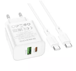 Набір BOROFONE BA88A СЗУ USB+Type-C+ кабель Type-C, PD20W+Q3.0, 1м, White, Blister Набір BOROFONE BA88A СЗУ USB+Type-C+ кабель Type-C, PD20W+Q3.0, 1м, White, Blister