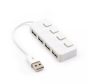 Хаб USB 2.0 4 порту, White, 480Mbts живлення від USB, з кнопкою LED / Blue на кожен порт, Blister Q100