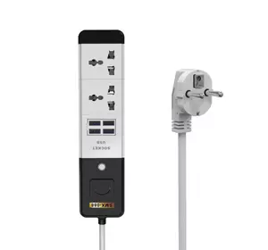 Мережевий подовжувач Senmaxu SMX-088, 2 Universal Socket + 4 USB, 1,5м, White, Box