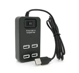 Хаб USB 2.0 4 порти, Black, 480Mbts живлення від USB, з вимикачем, Blister Q100 Хаб USB 2.0 4 порти, Black, 480Mbts живлення від USB, з вимикачем, Blister Q100