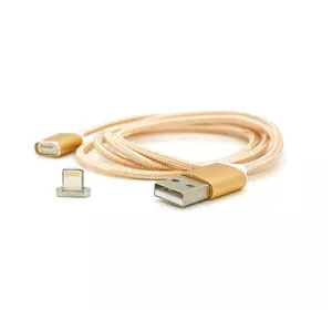 Магнітний кабель USB 2.0/Lighting, 1m, 2А, індикатор заряду, обплетення тканини, знімач, Gold, Blister ( під наконечник 1938 ) Магнітний кабель USB 2.0/Lighting, 1m, 2А, індикатор заряду, обплетення тканини, знімач, Gold, Blister ( під наконечник 1938 )