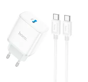 Набір СЗУ 110-240V HOCO C104A + кабель Type-C, 1xUSB-C, PD20W, 1м кабель, White, Box Набір СЗУ 110-240V HOCO C104A + кабель Type-C, 1xUSB-C, PD20W, 1м кабель, White, Box