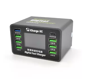 Зарядна станція з цифровою індикацією MECHANIC iCharge 8C, 6*USB-A, QC3.0-5В3А,9В2A,12В1.5А, PD3.1-5В4А,9В2.22A,12В1.67А, 220V/50W.134* Зарядна станція з цифровою індикацією MECHANIC iCharge 8C, 6*USB-A, QC3.0-5В3А,9В2A,12В1.5А, PD3.1-5В4А,9В2.22A,12В1.67А, 220V/50W.134*