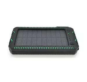 Power bank 30000 mAh Solar,2хFlashlight,5V/200mA, Input:5V/2A(microUSB), Output:5V/2A(2хUSB), rubberized case, Black/Green, BOX