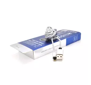 Магнітний кабель PiPo USB 2.0 /Lighting, 2m, 2А, тканинна оплетка, броньований, знімач, Silver, BOX