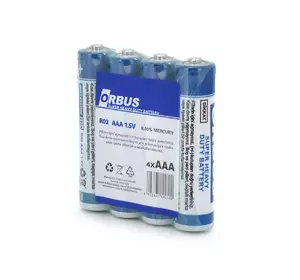 Батарейка сольова Orbus Zinc Carbon 1.5V AAA/LR03, 4 штуки shrink
