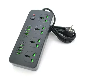 Мережевий фільтр  Т25, 4 розетки + 8 USB + 2 PD, 2 м, перетин 3х0, 75мм, 3000W, Black, Box Мережевий фільтр  Т25, 4 розетки + 8 USB + 2 PD, 2 м, перетин 3х0, 75мм, 3000W, Black, Box
