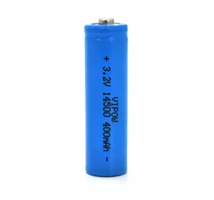 Літій-залізо-фосфатний акумулятор 14500 Lifepo4 Vipow IFR14500 TipTop, 400mAh, 3.2V, Blue Q50/500