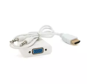 Конвертер HDMI (тато) на VGA(мама) 10cm, White, 4K/2K, Пакет + AUDIO Q250 Конвертер HDMI (тато) на VGA(мама) 10cm, White, 4K/2K, Пакет + AUDIO Q250
