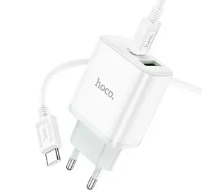 Набір СЗУ 110-240V HOCO C105A + кабель Type-C, порти: USB-C+USB, PD20W+QC3.0, кабель 1м, White, Box Набір СЗУ 110-240V HOCO C105A + кабель Type-C, порти: USB-C+USB, PD20W+QC3.0, кабель 1м, White, Box