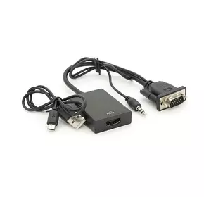 Конвертер HDMI (мама) на VGA(тато) 10cm + AUDIO, Black, 4K/2K, Blister Q200 Конвертер HDMI (мама) на VGA(тато) 10cm + AUDIO, Black, 4K/2K, Blister Q200