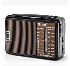 Радиоприемник GOLON RX-608, LED, 2x3W, FM радио, AUX, корпус пластмасс, Black, BOX