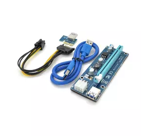 Riser PCI-EX, x1=>x16, 6-pin, SATA=>6Pin, USB 3.0 AM-AM 0,6 м (синій), конденсатори FP5K, Пакет