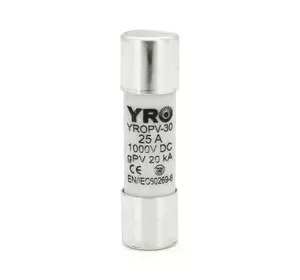 Плавкий запобіжник YROPV-30, 25A, 1000Vdc, 10×38mm, постійна напруга, 10 штук в упаковці, ціна за 1 штуку Плавкий запобіжник YROPV-30, 25A, 1000Vdc, 10×38mm, постійна напруга, 10 штук в упаковці, ціна за 1 штуку