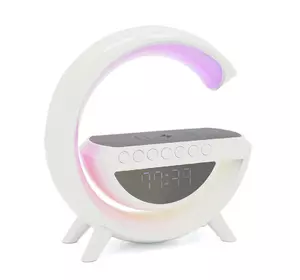 Настільна лампа-нічник BT-3401+годинник, Bluetooth колонка, блопроводна зарядка телефону, світло RGB, Box