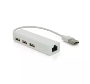 Контролер USB 2.0 до Ethernet VEGGIEG  - Сетевой адаптер 100 / 1000Mbps з проводом RTL-8152B + FE2.2S + 3 порта USB2.0, White, Metal, Blister-Box