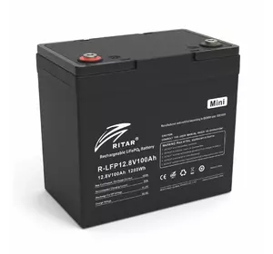 Акумуляторна батарея Ritar LiFePO4 12,8V 100Ah mini, 1280Wh BMS50@4S (229 х 138 х 210 мм), 9.9kg Акумуляторна батарея Ritar LiFePO4 12,8V 100Ah mini, 1280Wh BMS50@4S (229 х 138 х 210 мм), 9.9kg