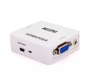Конвертер Mini, HDMI to VGA, ВХІД HDMI (мама) на ВИХІД VGA (мама), 720P / 1080P, White, BOX