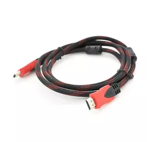 Кабель Merlion HDMI-HDMI 3.0m, v1.4, OD-7.4mm, 2 фільтра, обплетення, круглий Black / RED, коннектор RED / Black, (Пакет) Q135 Кабель Merlion HDMI-HDMI 3.0m, v1.4, OD-7.4mm, 2 фільтра, обплетення, круглий Black / RED, коннектор RED / Black, (Пакет) Q135