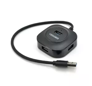 Хаб VEGGIEG V-U3401 USB 3.0 4 порта, 480Mbts, живлення від USB, Black, 0,3m, Box