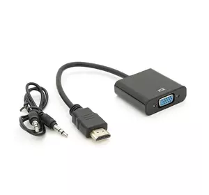 Конвертер HDMI (тато) на VGA (мама) 10cm, Black, 4K / 2K, Пакет + AUDIO Q300 Конвертер HDMI (тато) на VGA (мама) 10cm, Black, 4K / 2K, Пакет + AUDIO Q300