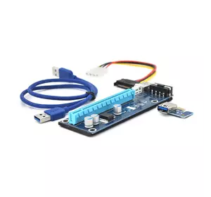 Riser PCI-EX, x1 => x16, 4-pin MOLEX, SATA => 4Pin, USB 3.0 AM-AM 0,6 м (синій), конденсатори F270, Пакет Riser PCI-EX, x1 => x16, 4-pin MOLEX, SATA => 4Pin, USB 3.0 AM-AM 0,6 м (синій), конденсатори F270, Пакет