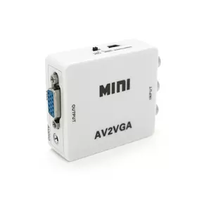 Конвертер Mini, AV to VGA, ВХІД 3RCA(мама) на ВИХІД VGA(мама), 720P/1080P, White, BOX Конвертер Mini, AV to VGA, ВХІД 3RCA(мама) на ВИХІД VGA(мама), 720P/1080P, White, BOX