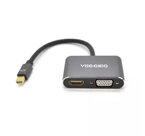 Конвертер VEGGIEG MD2-M MiniDisplay Port (тато) на HDMI (мама) + VGA (мама), 25cm, Silver, Пакет Конвертер VEGGIEG MD2-M MiniDisplay Port (тато) на HDMI (мама) + VGA (мама), 25cm, Silver, Пакет