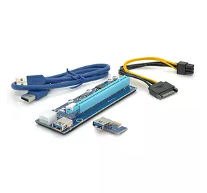 Riser PCI-EX, x1=>x16, 6-pin, SATA=>6Pin, USB 3.0 AM-AM 0,6 м (синій), конденсатори CS 220 16V, Пакет Riser PCI-EX, x1=>x16, 6-pin, SATA=>6Pin, USB 3.0 AM-AM 0,6 м (синій), конденсатори CS 220 16V, Пакет