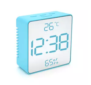 Електронний годинник VST-887Y Дзеркальний дисплей, з датчиком температури та вологості, будильник, живлення від кабелю USB, Blue