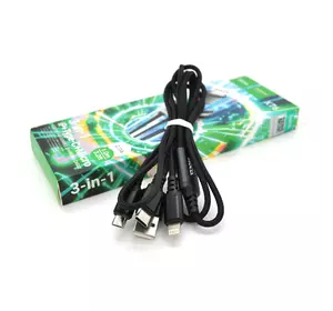Кабель HOCO X76 USB-1 3 in 1 Micro/Iphone/Type-C, 2A, довжина 1м, Black, Box