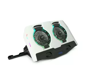 Підставка для ноутбука IceCoorel N9, 10-18", 2*125mm 1400±10% RPM, корпус пластик+алюміній, 2xUSB 2.0 + LCD display, 461x298x52mm, Silver, Box, Q8 Підставка для ноутбука IceCoorel N9, 10-18", 2*125mm 1400±10% RPM, корпус пластик+алюміній, 2xUSB 2.0 + LCD display, 461x298x52mm, Silver, Box, Q8