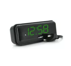 Електронний годинник VST-738, будильник, живлення від кабелю 220V, Green Light