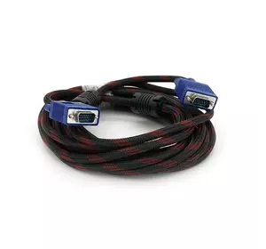 Кабель Merlion VGA 3 + 4, 5.0m, male to male (тато-тато), OD-8.2mm, 2 фериту, обплетення, круглий Black / Red, коннектор Blue, кульок Кабель Merlion VGA 3 + 4, 5.0m, male to male (тато-тато), OD-8.2mm, 2 фериту, обплетення, круглий Black / Red, коннектор Blue, кульок