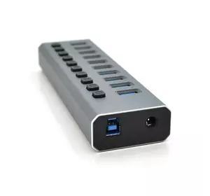 Хаб USB 3.0, 6 портів USB 3.0 + 4 порти QC3.0, з перемикачами на кожен порт, DC12V4A, Black, BOX Хаб USB 3.0, 6 портів USB 3.0 + 4 порти QC3.0, з перемикачами на кожен порт, DC12V4A, Black, BOX