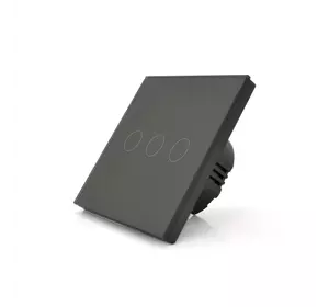 Сенсорний вимикач з заземленням + WiFi керування, трьохканальний, чорний, 86х86х35мм