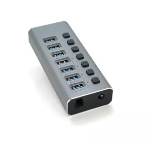 Хаб USB 3.0, 4 порти USB 3.0 + 3 порти QC3.0, з перемикачами на кожен порт, DC12V2A, Black, BOX