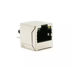 Роз'єм RJ45 з інтерфейсом 8P8C, вертикальний, з індикацією, під пайку, Silver Q100 Роз'єм RJ45 з інтерфейсом 8P8C, вертикальний, з індикацією, під пайку, Silver Q100