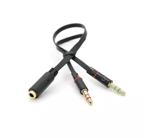 Спліттер Jack 3.5 (мама) 2 pin => 2 * Jack 3.5 (тато) 2 pin, плоский, Black, Пакет Спліттер Jack 3.5 (мама) 2 pin => 2 * Jack 3.5 (тато) 2 pin, плоский, Black, Пакет
