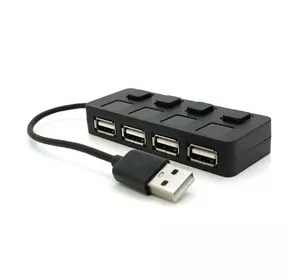 Хаб USB 2.0 4 порти, Black, 480Mbts живлення від USB, з кнопкою LED/Blue на кожен порт, Blister Q100 Хаб USB 2.0 4 порти, Black, 480Mbts живлення від USB, з кнопкою LED/Blue на кожен порт, Blister Q100