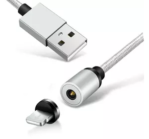 Магнітний кабель Ninja USB 2.0 / Lighting, 1m, 2А, індикатор заряду, тканинна оплетка, броньований, знімач, Silver, Blister-Box