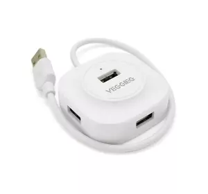 Хаб VEGGIEG V-U2407 USB 2.0 4 порта, 480Mbts, живлення від USB, White, 0,3m, Box Хаб VEGGIEG V-U2407 USB 2.0 4 порта, 480Mbts, живлення від USB, White, 0,3m, Box