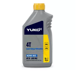 Олія YUKO SEMISYNTHETIC 4T 10W40 API SL для чотирьохтактних бензинових/дизельних двигунів малої мототехніки, каністра 1л, PE Олія YUKO SEMISYNTHETIC 4T 10W40 API SL для чотирьохтактних бензинових/дизельних двигунів малої мототехніки, каністра 1л, PE